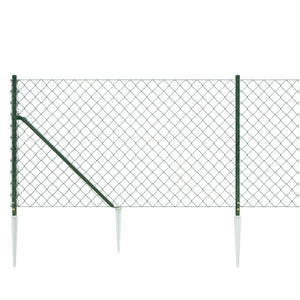vidaXL Chain Link Fence with Spike Anchors Green 1x25 m