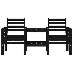 vidaXL Garden Bench with Table 2-Seater Black Solid Wood Pine