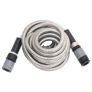 vidaXL Garden Hose with Spray Nozzle Silver 22.5 m Stainless Steel