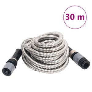 vidaXL Garden Hose with Spray Nozzle Silver 30 m Stainless Steel
