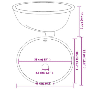 vidaXL Bathroom Sink White 43x35x19 cm Oval Ceramic