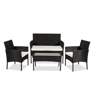 Luxury Garden Party Outdoor Living Room Balcony Rattan Furniture Four-Piece-Black