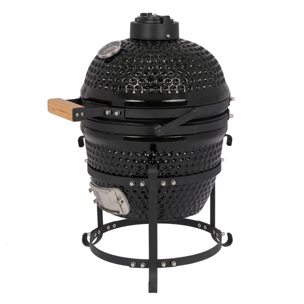 Kamado Style Egg Shaped 13in Round Ceramic Charcoal Grill - BLACK - IN STOCK