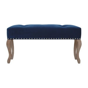 French Style Royal Blue Velvet Bench