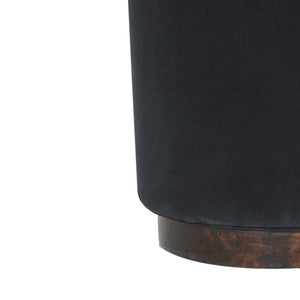 Black Velvet Footstool with Wooden Base