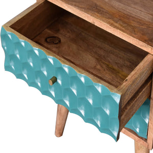 Honeycomb Carved Teal Bedside with Open Slot