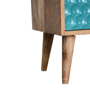 Honeycomb Carved Teal Bedside with Open Slot