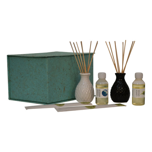Black and White Vase Reed Diffuser Set of 2 (Lemon Grass & Ocean Breeze)