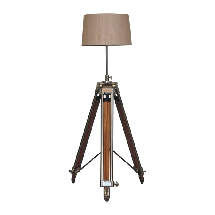 Wooden and Chrome Tripod Lamp