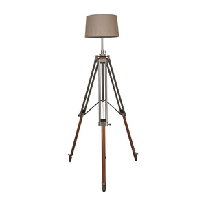 Wooden and Chrome Tripod Lamp