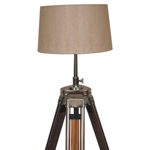 Wooden and Chrome Tripod Lamp