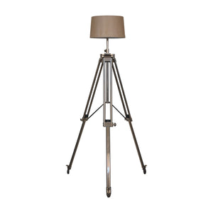 Wooden and Chrome Tripod Floor Lamp