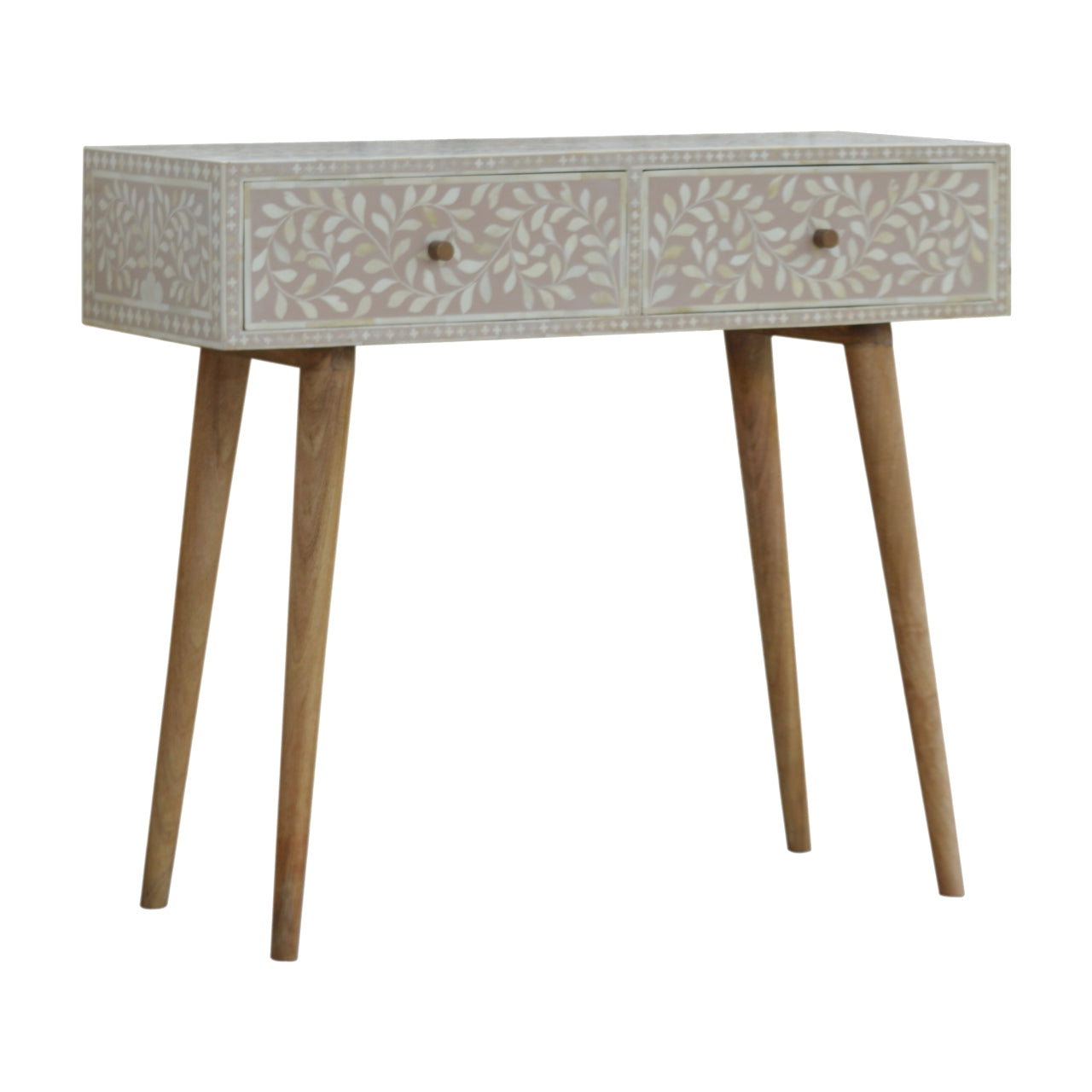 Light Taupe Floral Bone Inlay Console Table