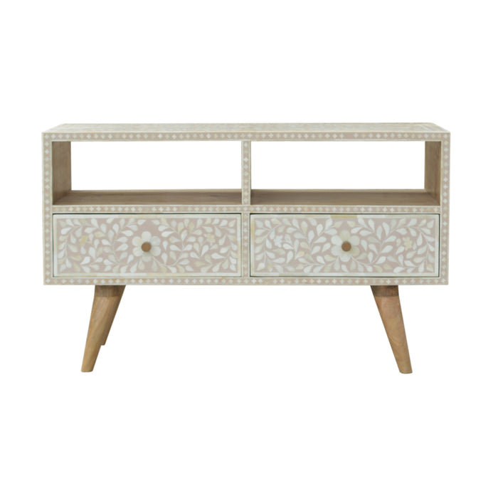 Light Taupe Floral Bone Inlay Media Unit