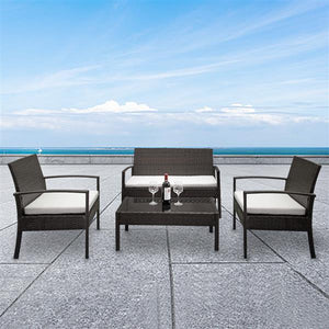 Madranges Rattan Sofa Set,  2 Arm Chairs & 1 Love Seat & Tempered Glass Coffee Table - Brown