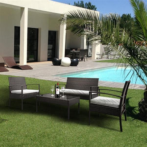 Madranges Rattan Sofa Set,  2 Arm Chairs & 1 Love Seat & Tempered Glass Coffee Table - Brown