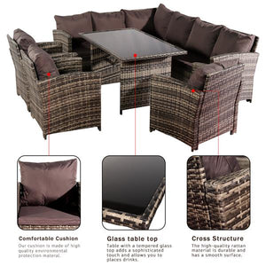 Madranges 9 Seat Rattan Outdoor Sofa, Dining Table & 3 Single Chairs in Grey & Free Rain Cover
