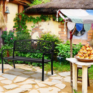 Outdoor 50" Iron Courtyard Park Ornate Bench
