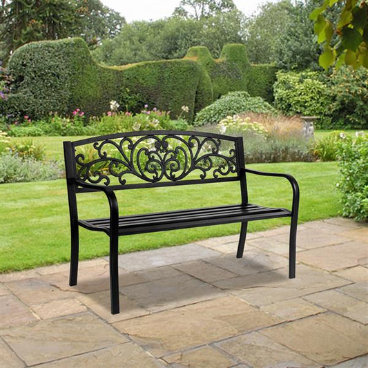 Outdoor 50" Iron Courtyard Park Ornate Bench