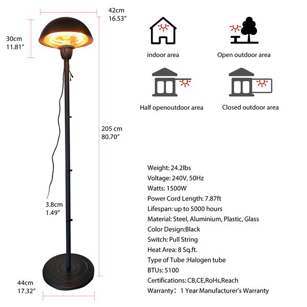 Outdoor Freestanding Electric Patio Heater -  Infrared & Portable -  In Stock