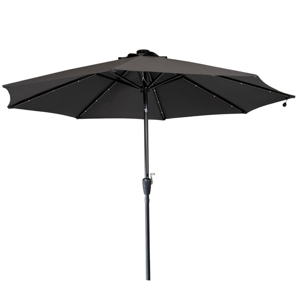 Luxury Garden Party 2.7M Garden Parasol with Solar-Powered LED Lights, Patio Umbrella with 8 Sturdy Ribs, Outdoor Sunshade Canopy with Crank and Tilt Mechanism UV Protection for Deck, Patio and Balcony