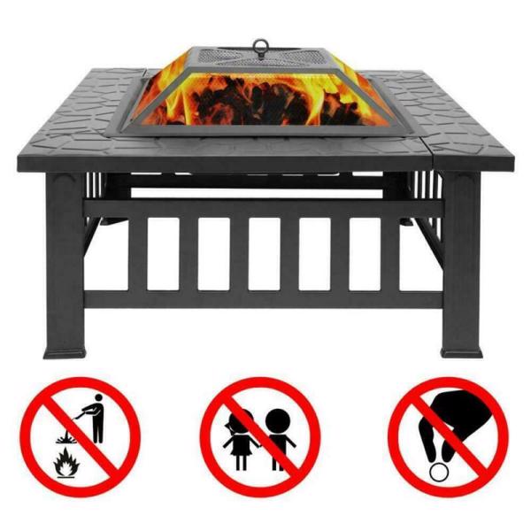 32" Fire Pit BBQ Square Table Backyard Patio Garden Stove Wood Burning Fireplace