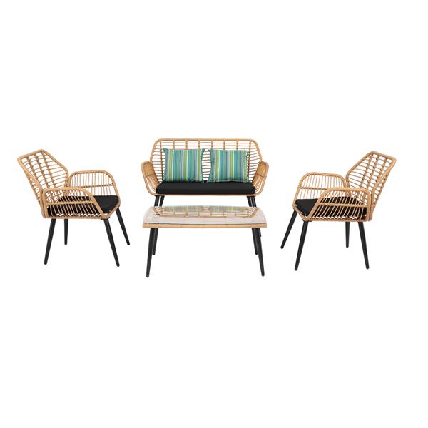 Luxury Garden Party Steel Outdoor Wicker Rattan Chair Four-Piece Patio Furniture Set Yellow