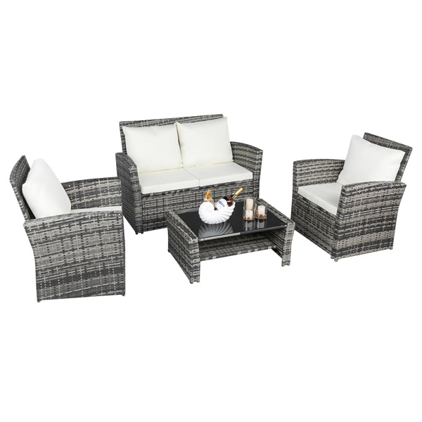 Luxury Garden Party Outdoor Rattan Sofa Combination Four-piece Package-Grey  (Combination Total 2 Boxes)