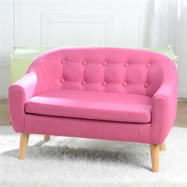 Luxury Garden Party Children's double Sofa with Sofa Cushion Removable and Washable Linen Rose Red