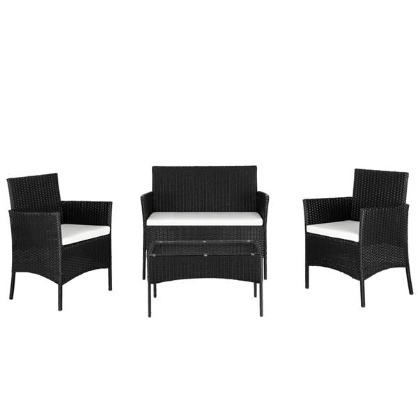 Luxury Garden Party 2pcs Arm Chairs 1pc Love Seat & Tempered Glass Coffee Table Rattan Sofa Set Black
