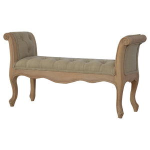 French Hand Carved Mud Linen Bedroom Bench