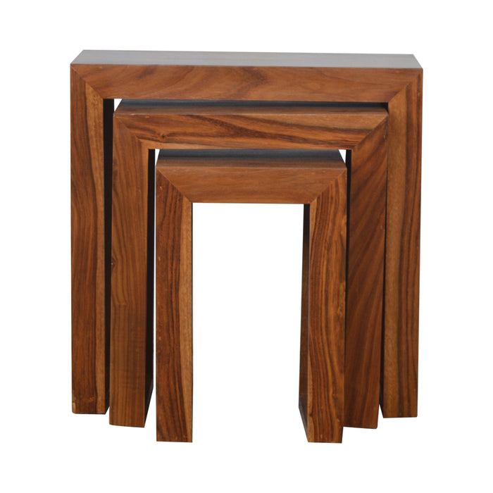 IN196 – Sheesham Wood Set of 3 Cubed Nesting Tables