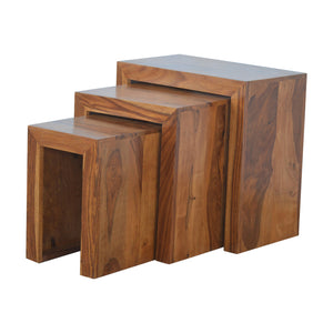 IN196 – Sheesham Wood Set of 3 Cubed Nesting Tables