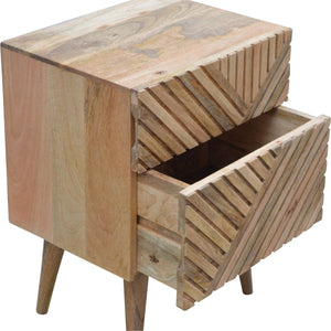 Line Carving Bedside with 2 Drawers