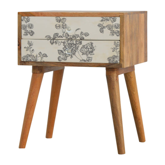 Black Floral Screen Printed Bedside - SPECIAL OFFER PRICE LIMITED TIME