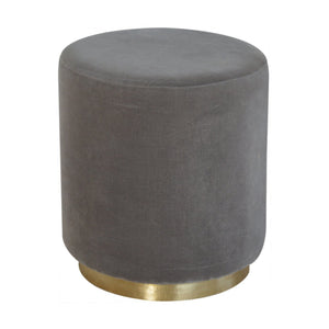 Grey Velvet Footstool with Gold Base