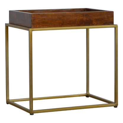 Chestnut Butler Tray Table with Gold Base