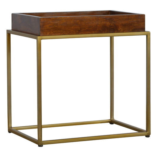 Chestnut Butler Tray Table with Gold Base