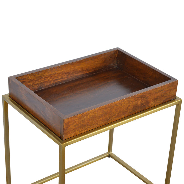 Chestnut Butler Tray Table with Gold Base