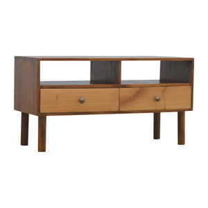 Solid Wood Media Unit with 2 Open Slots and 2 Oak Wood Front Drawers